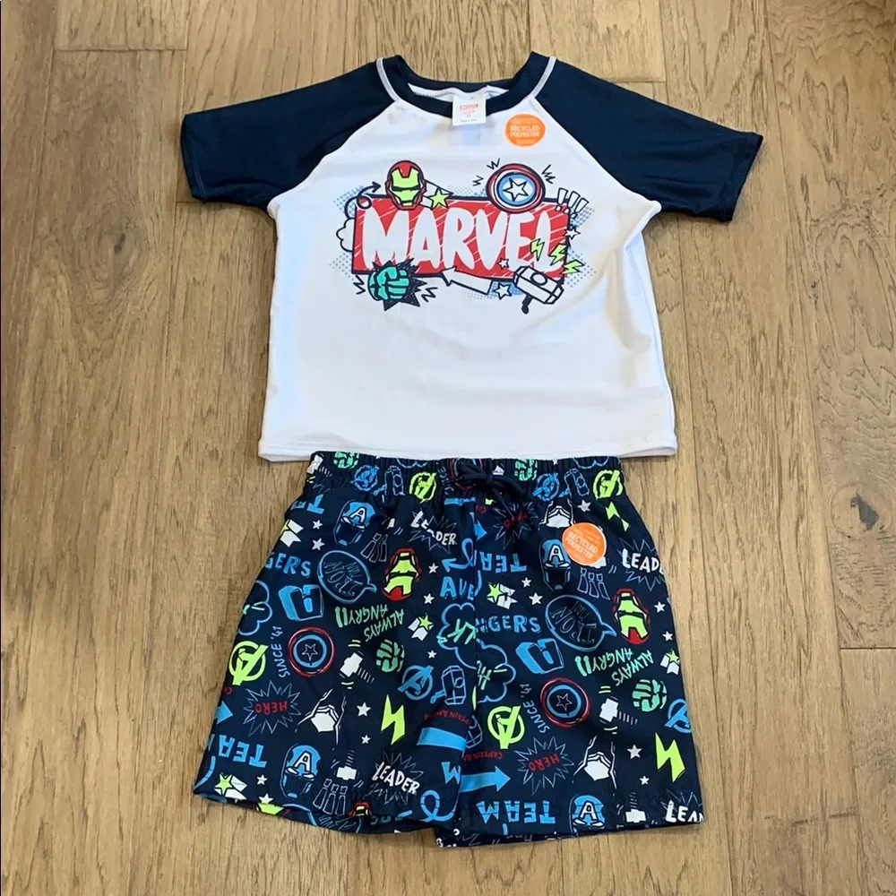 NWT Jumping Beans Marvel Raglan Rash Guard Top & Board Shorts Set Size 5T